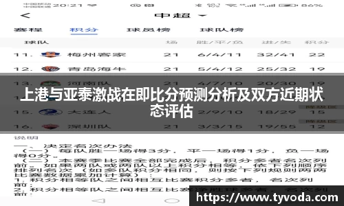 上港与亚泰激战在即比分预测分析及双方近期状态评估